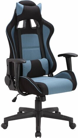 Кресло компьютерное BRABIX "GT Racer GM-100", две подушки, ткань, черное/голубое, 531818