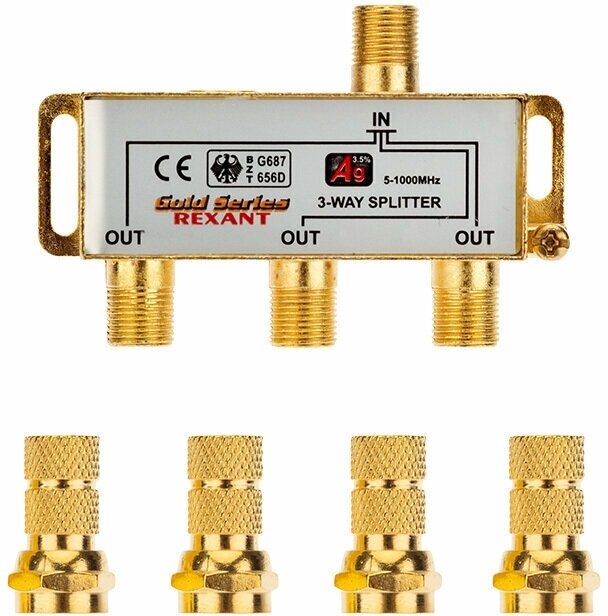Сплиттер антенный REXANT , F-TV(f) - GOLD золотистый, блистер - фото №5
