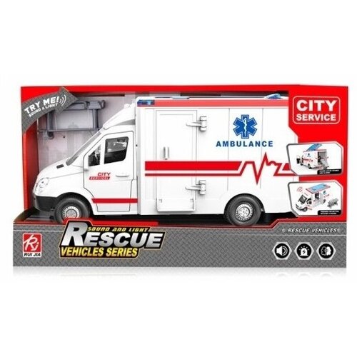 Машинка Скорая помощь с каталкой, 27 см, откр. двери, свет, звук