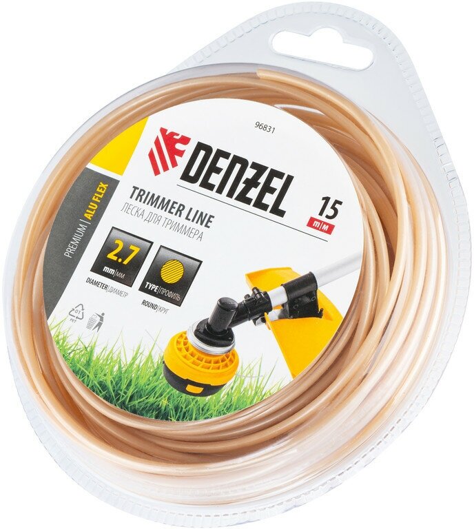 фото Леска для триммера армированная алюминием круглая, 2,7мм х 15м, блистер ALUFLEX Denzel [96831]