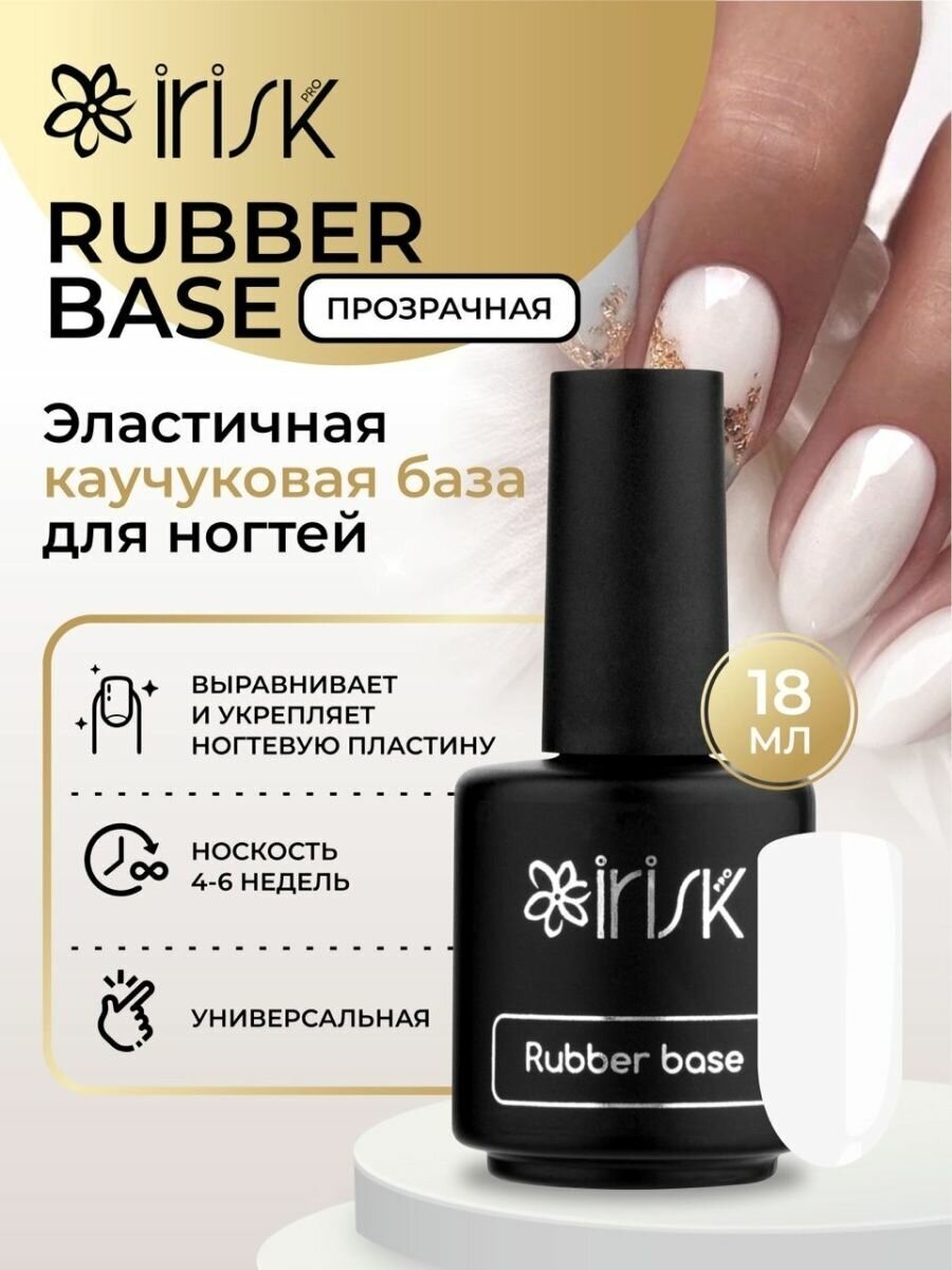 База каучуковая камуфлирующая для ногтей Irisk Rubber Base прозрачная, 18 мл.