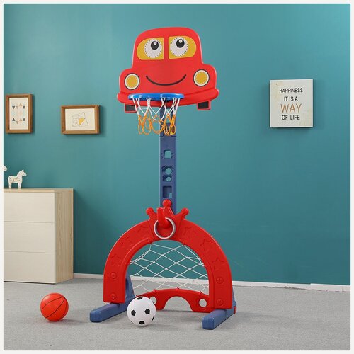 Изображение товара Баскетбольное кольцо детское Pituso Машинка, стойка с кольцебросом и футбольными воротами, красный