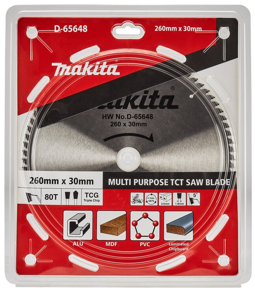 Диск пильный универсальный 260x30мм, 80зубьев MAKITA D-65648