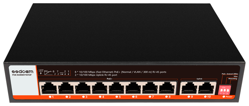 Коммутатор 10 портовый SSDCAM POE-58P - 8x РОЕ + 2x UpLink