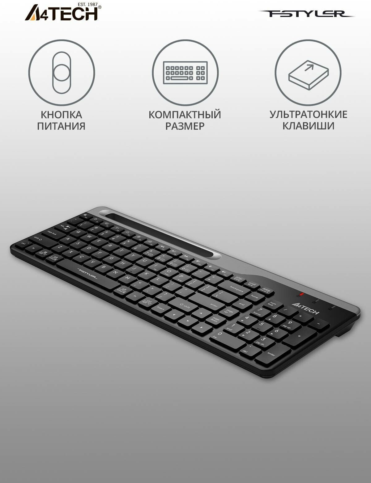 Клавиатура A4TECH Fstyler FBK25, USB, Bluetooth/Радиоканал, черный серый [fbk25 black] - фото №6