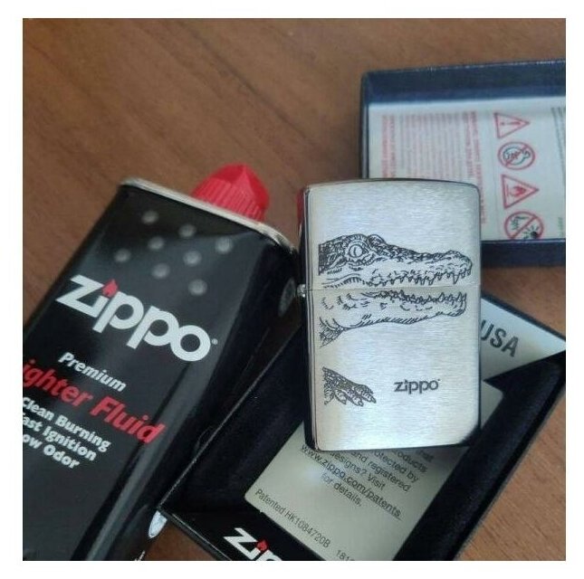 Зажигалка Zippo 200 Alligator + оригинальное топливо 125 мл - фотография № 4