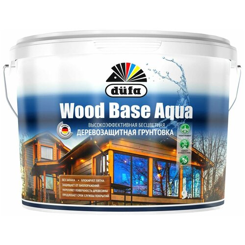 Грунт для защиты древесины Dufa Wood Base Aqua бесцветная 9 л. грунтовка с биоцидом dufa wood base бесцветная 10 л н0000005999