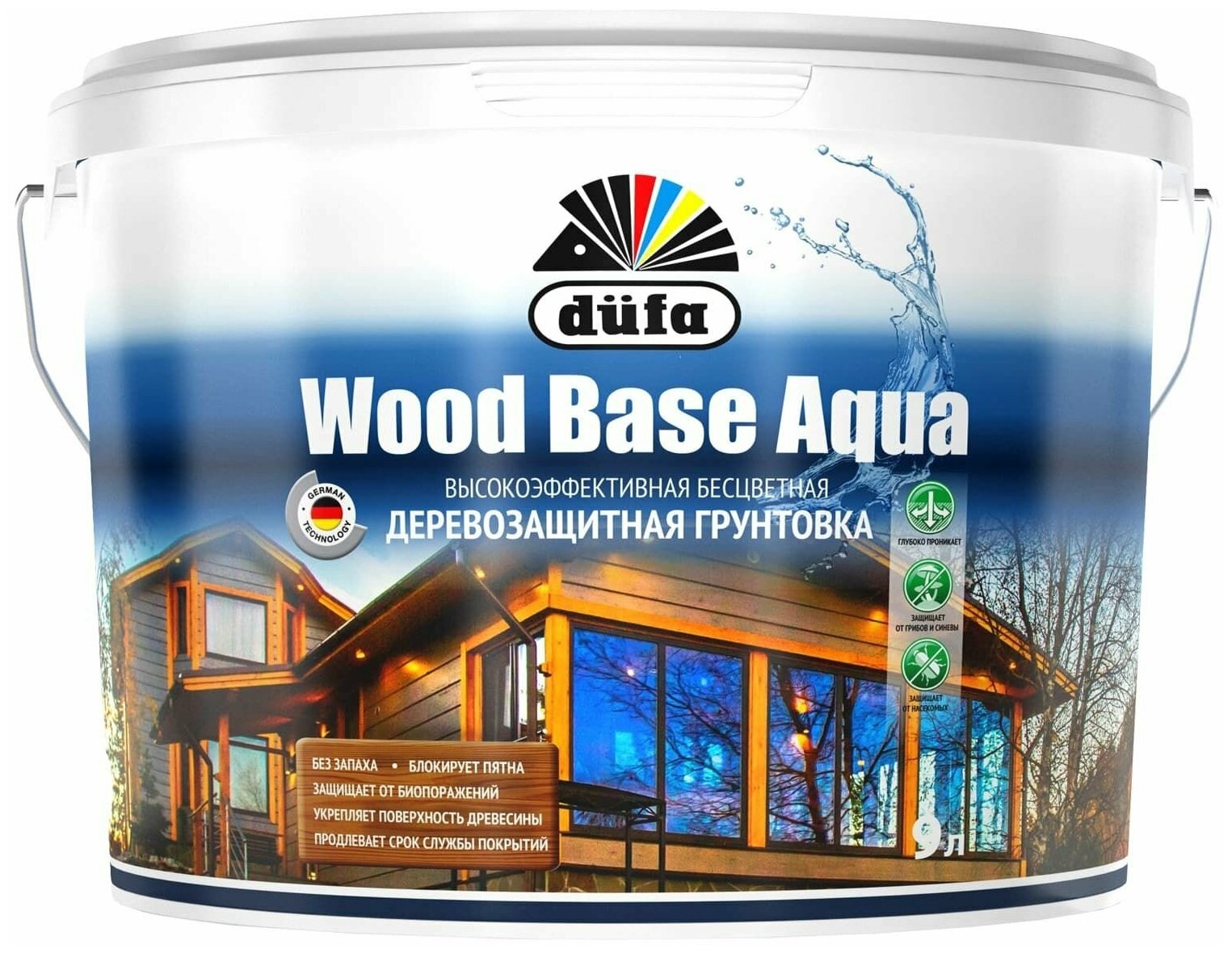 Грунт для защиты древесины Dufa Wood Base Aqua бесцветная 9 л.