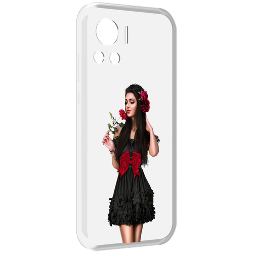 Чехол MyPads девушка-в-черном-платье-с-розой женский для Motorola Edge 30 Ultra задняя-панель-накладка-бампер