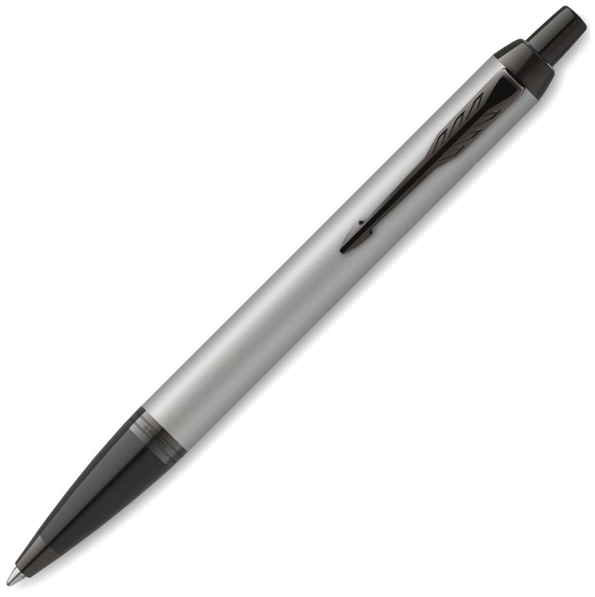 Ручка шариковая Parker IM Achromatic Grey BT корпус из нержавеющей стали, серый матовый, синие черни .