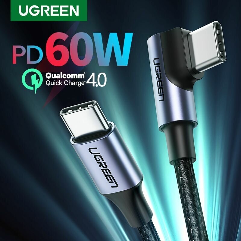 Кабель UGREEN 50125_ угловой USB-C / USB 2.0 C Aluminum, 2 м. серо-черный - фото №4