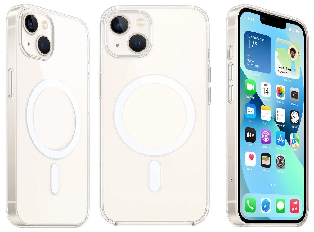Чехол для Apple iPhone 13 с поддержкой MagSafe/ Айфон 13, Эпл Айфон 13/прозрачный противоударный силиконовый чехол Магсейф