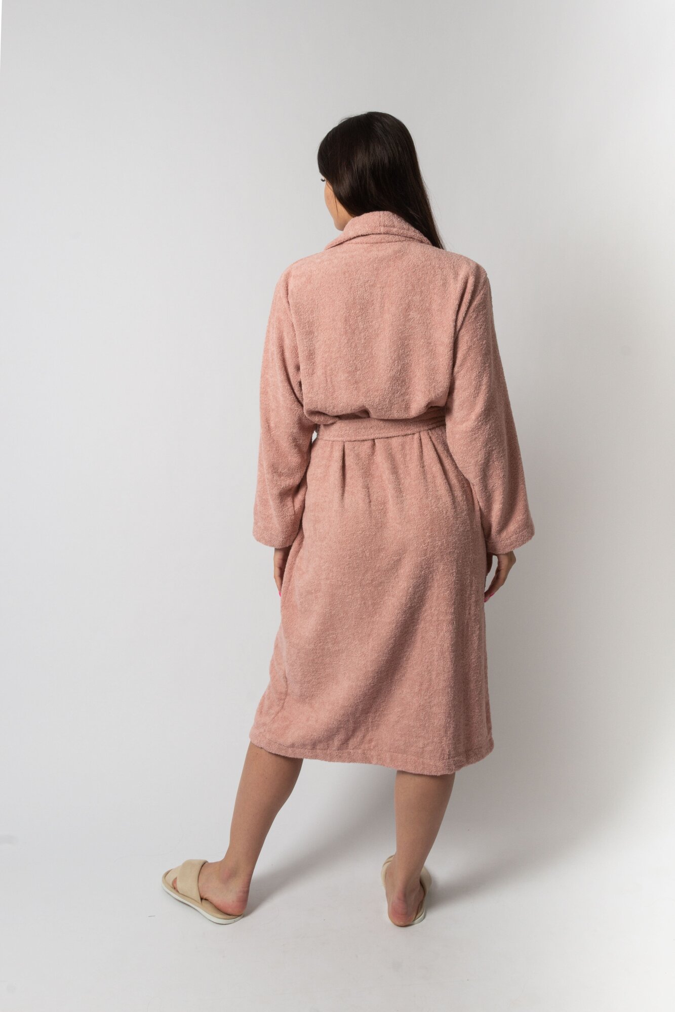 Халат Nusa удлиненный, длинный рукав, карманы, пояс, размер 2XL, розовый - фотография № 10