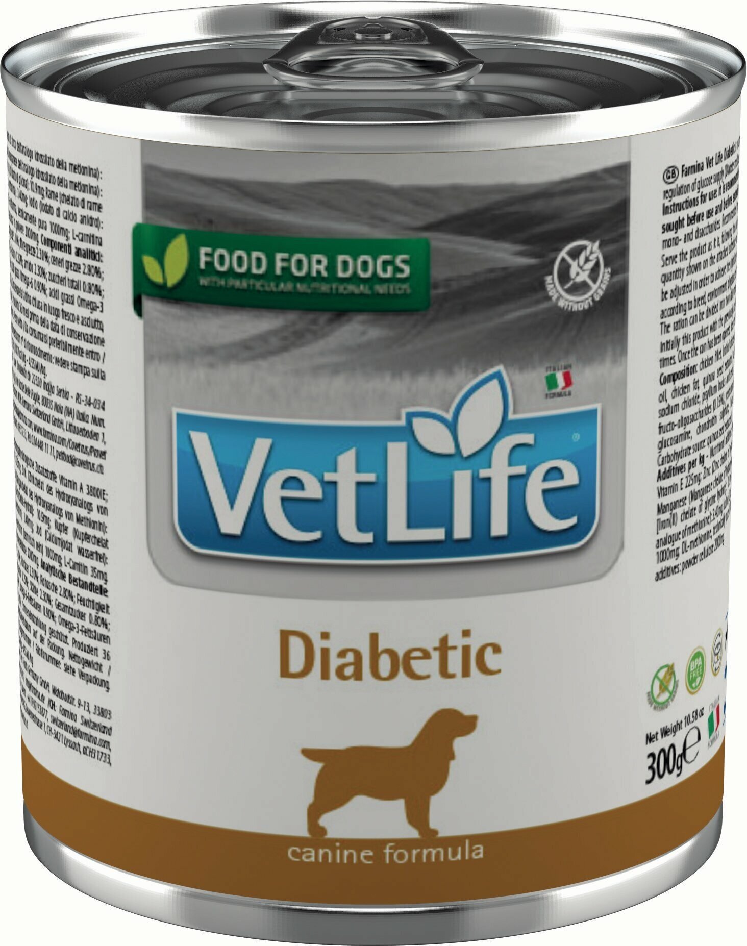 Консервы/влажный корм Farmina Vet Life Natural Diet Dog Diabetic/Диета паштет для собак всех пород при диабете, (300 гр*6 шт)