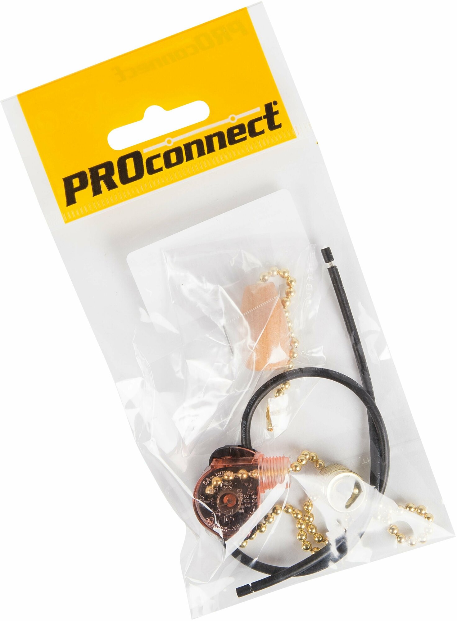 Выключатель для настенного светильника бра Proconnect c проводом и деревянным наконечником золотая