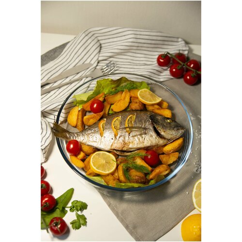 Форма для запекания и выпечки стеклянная, прозрачная, круглая 32 см в Подарочной коробке DARIIS