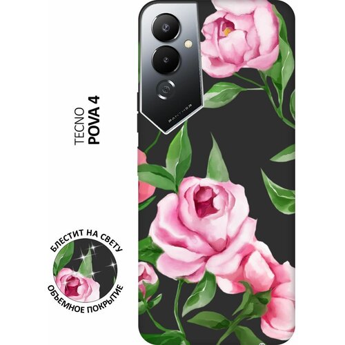 Матовый Soft Touch силиконовый чехол на Tecno Pova 4, Техно Пова 4 с 3D принтом Amazing Peonies черный силиконовый чехол на tecno pova 4 техно пова 4 с 3d принтом amazing peonies прозрачный