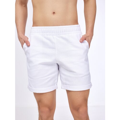 Шорты TELAR джинсовые, средняя посадка, пояс на резинке, трикотажные, карманы, размер M, белый