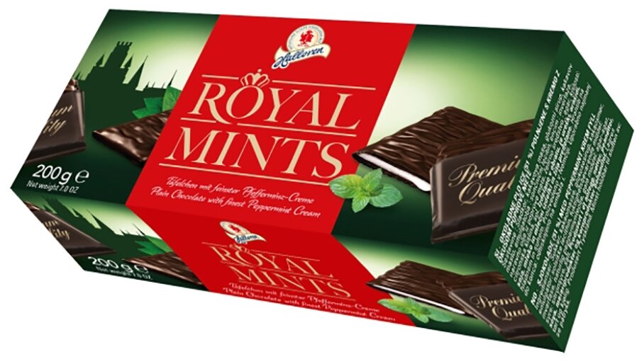 Шоколад порционный HALLOREN "Royal Mints" с мятной начинкой, 200 г, картонная коробка, 40659