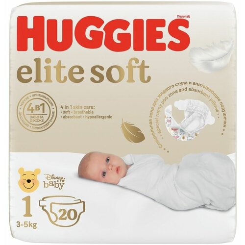 фото Huggies подгузники elite soft 1 для новорожденных 3-5 кг, 20 шт кимберли-кларк ооо