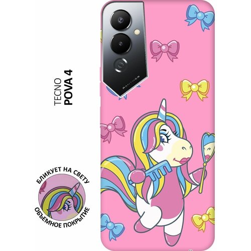 Матовый чехол Lady Unicorn для Tecno Pova 4 / Техно Пова 4 с 3D эффектом розовый матовый чехол vermouth для tecno pova 4 техно пова 4 с 3d эффектом розовый