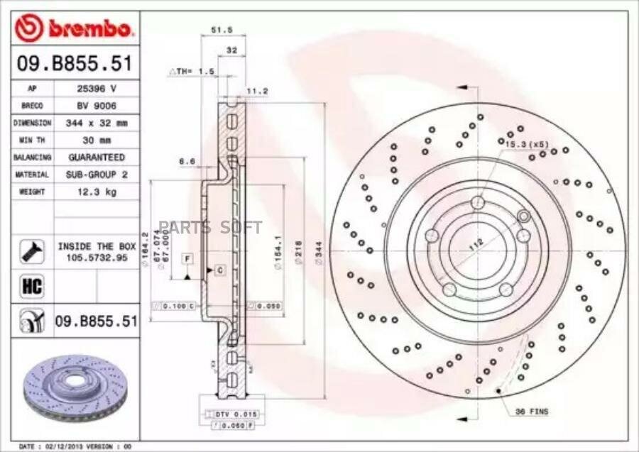 BREMBO 09B85551 09. B855.51_диск тормозной передний перфорированный!\ MB C218/X218 CLS 3.5 11>