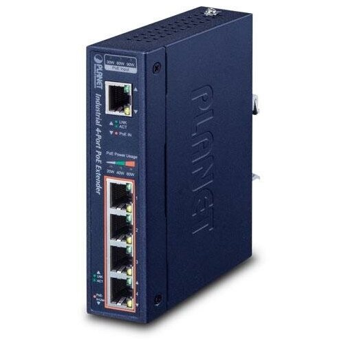 IP30 Industrial 1-Port 60W Ultra POE to 4-Port 802.3af/at Gigabit POE Extender (-40 to 75 C) 10 100mbps 3 ports poe extender with 1 input port ieee802 3af at bt 2 output port ieee802 af distance up to 200m