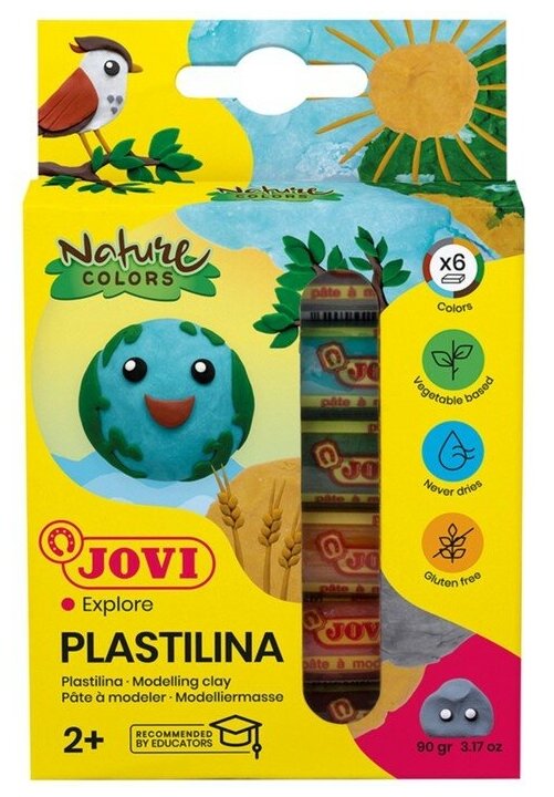 Пластилин на растительной основе, 6 цветов, 90 г, JOVI, лесная палитра, картон, европодвес, для малышей
