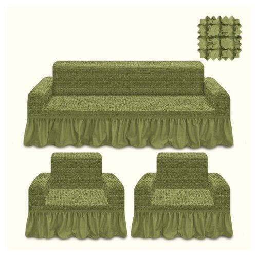 фото Karteks комплект чехлов на диван и на два кресла larry цвет: фисташковый br21681 (одноместный,трехместный)