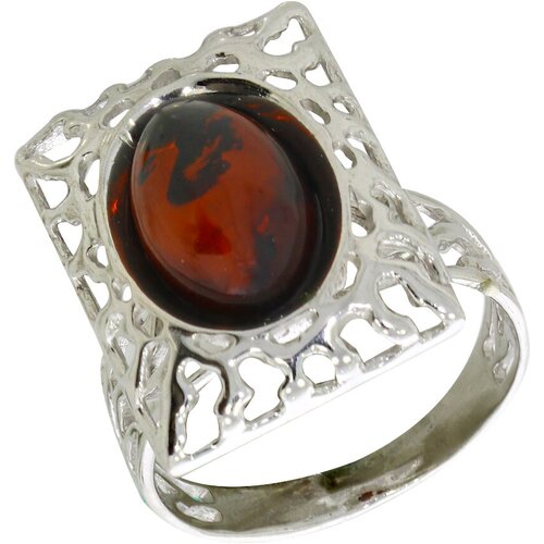 фото Кольцо diamant online, серебро, 925 проба, янтарь, размер 17.5, серебристый