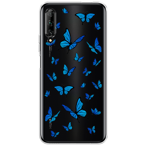 Силиконовый чехол на Huawei Y9s / Хуавей Y9s Синие бабочки, прозрачный силиконовый чехол на huawei y9s хуавей y9s акварельные бабочки прозрачный