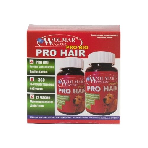 Кормовая добавка Wolmar Winsome Pro Bio Pro Hair для собак, флакон , 360 таб.