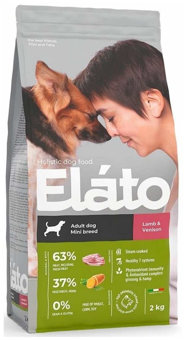 Elato Holistic корм для взрослых собак мелких пород с ягненком и олениной, 2кг