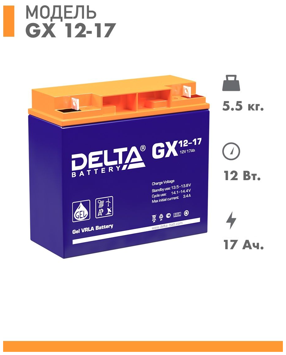 Аккумуляторная батарея Delta GX 12-17 (12V / 17Ah)