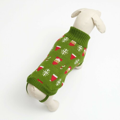 свитер для кошек и собак белый мишка l 35 см Свитер Санта в снегу размер L (ДС 35, ОШ 30, ОГ 45 см), зелёный