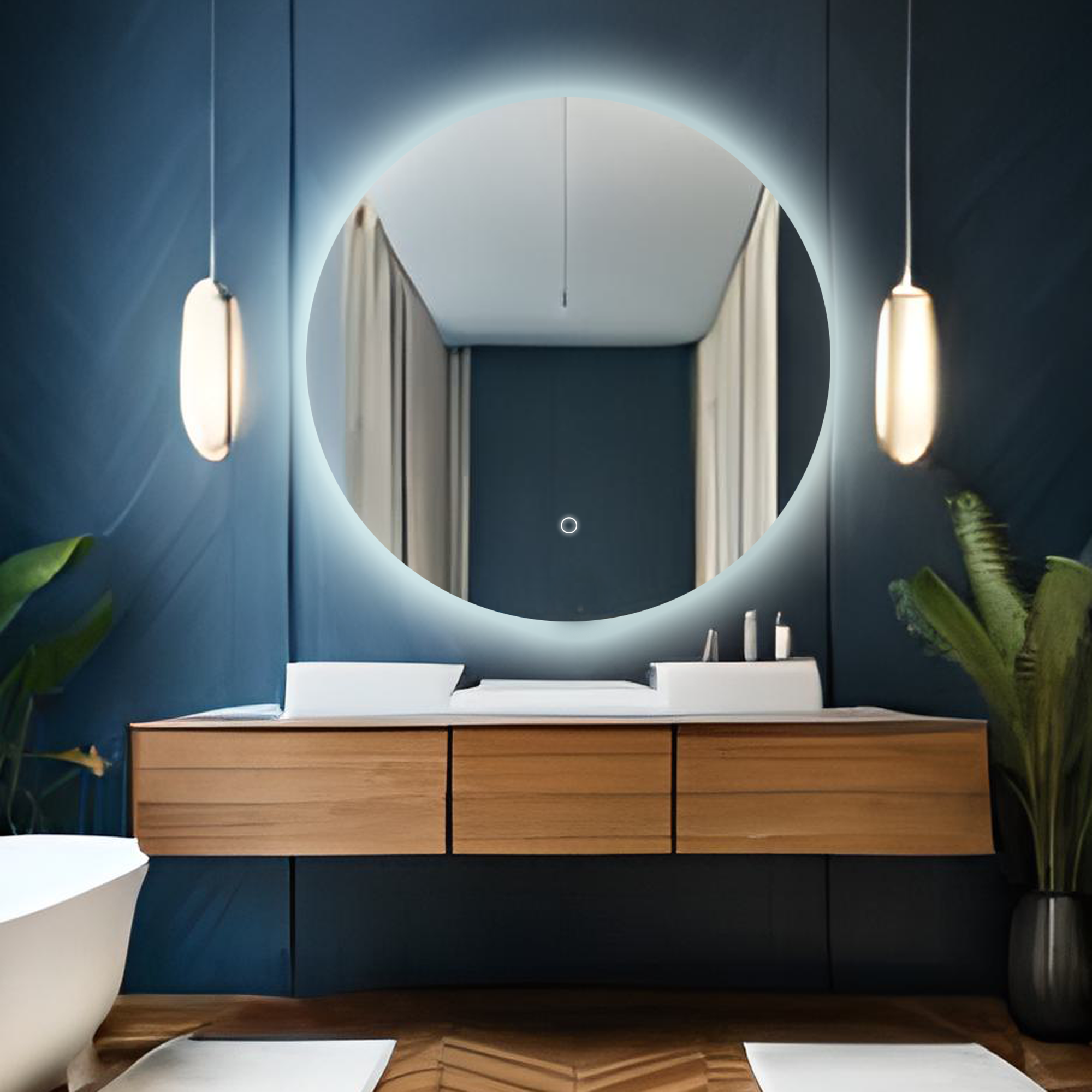 Зеркало круглое "парящее" Муза D120 для ванной с холодной LED-подсветкой - фотография № 1