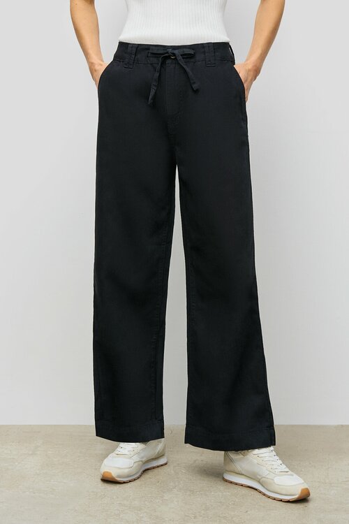 Брюки  Baon, демисезон/лето, свободный силуэт, повседневный стиль, карманы, размер 42, черный