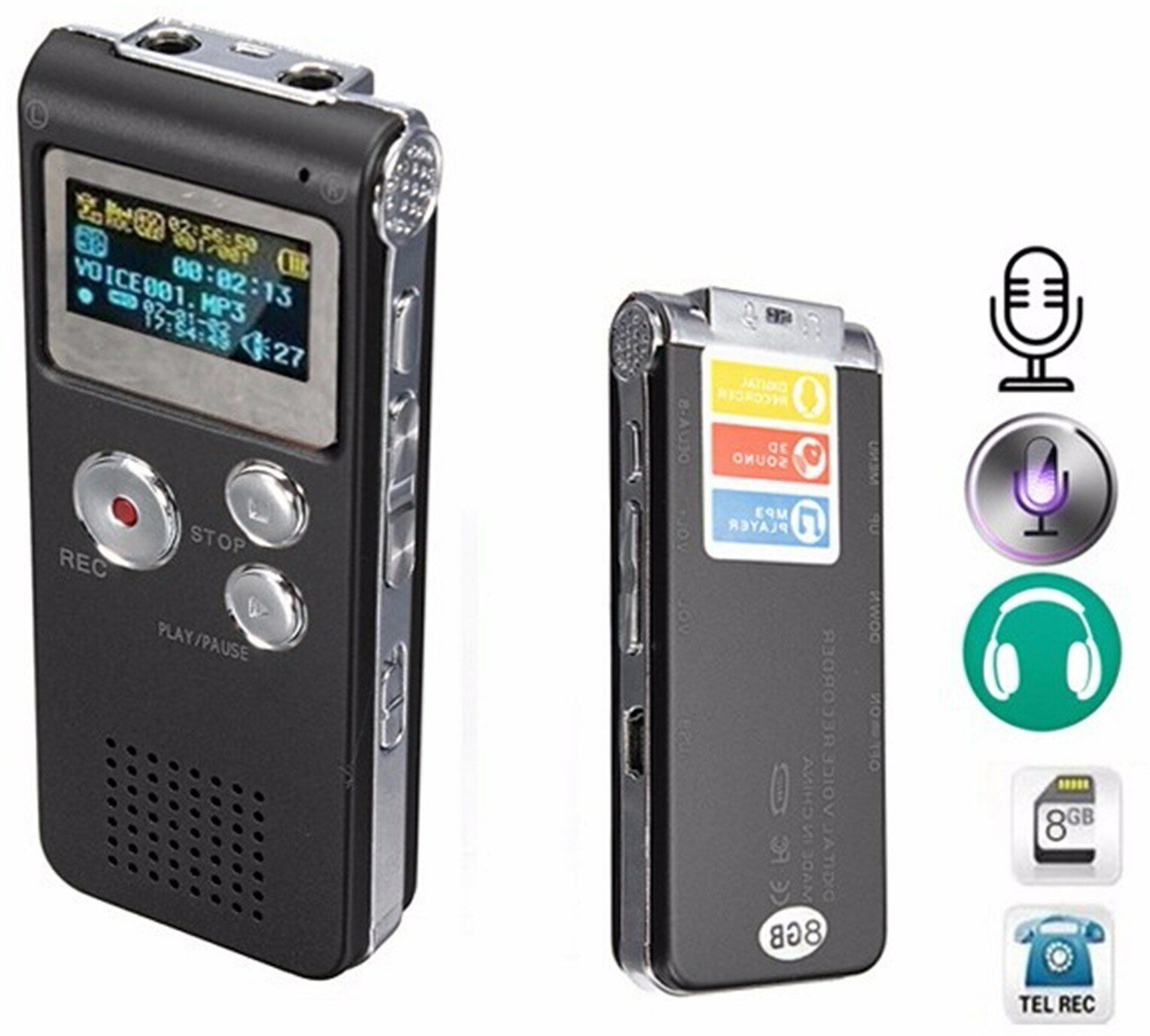 Профессиональный диктофон 08 встроенная память 8GB 350 часов MP3 плеер диктофон с дисплеем