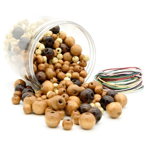 фото Большой набор деревянных бусин (коричневые цвета) с вощеным шнуром 440шт/упак, астра astra & craft