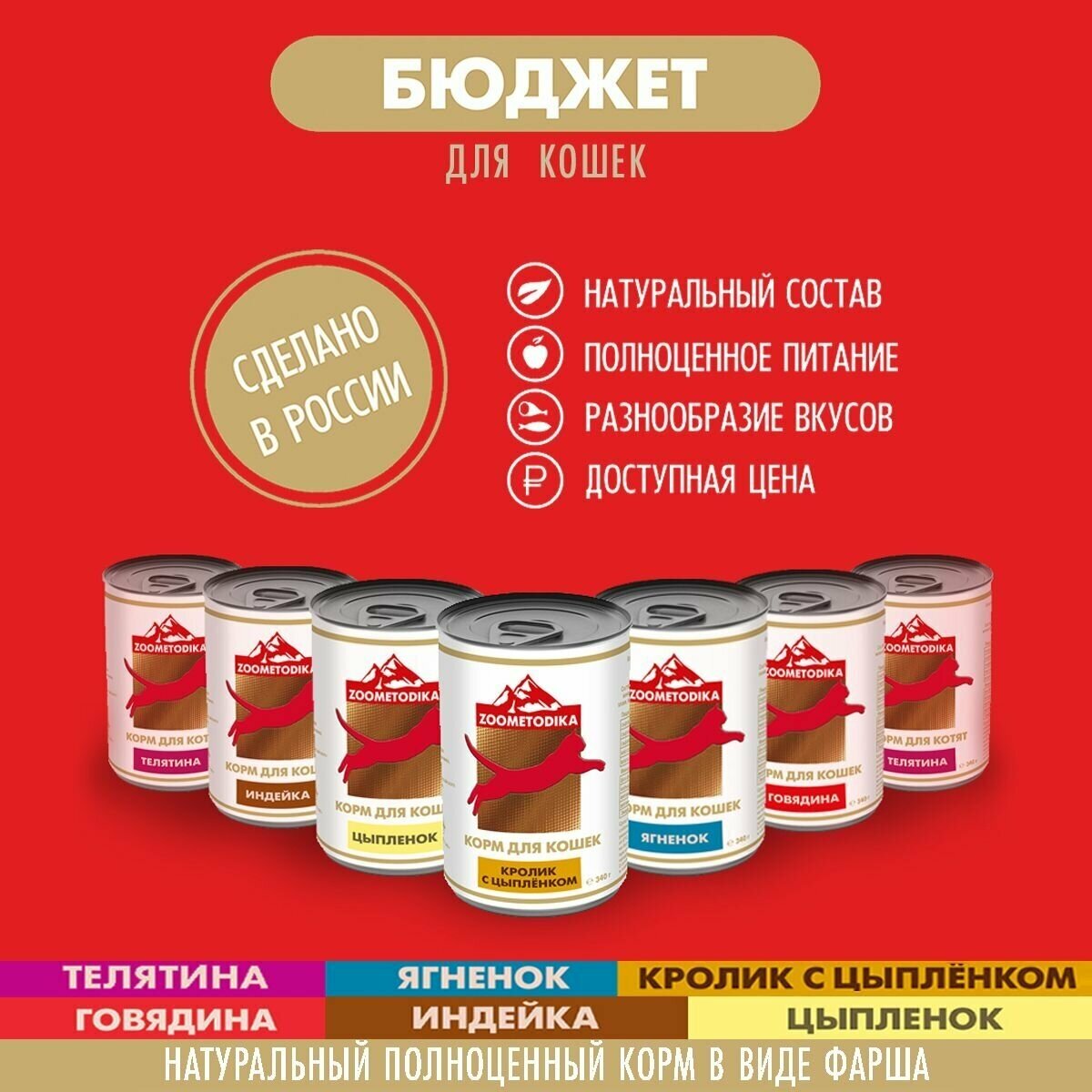 ZOOMETODIKA бюджет консервированный корм для взрослых кошек с говядиной 12 штук по 340 граммов - фотография № 6