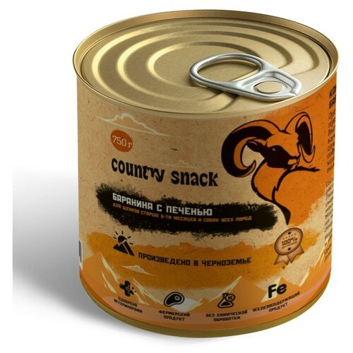 Country snack консервы для щенков и собак всех пород Баранина и печень, 750 г.