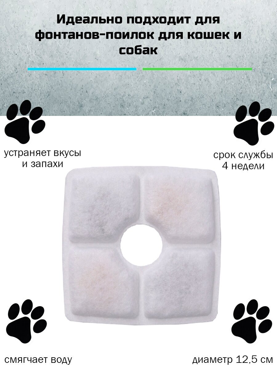 Угольный квадратный фильтр механической очистки воды питьевого фонтана поилки для кошек, собак, грызунов- 6 шт. - фотография № 6