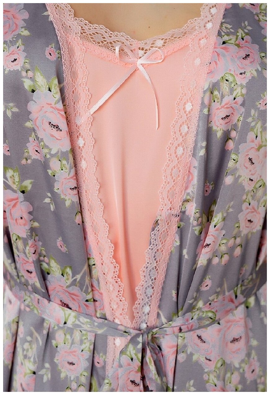 Женский атласный комплект, шелковый халатик и сорочка, размер 54 - фотография № 6