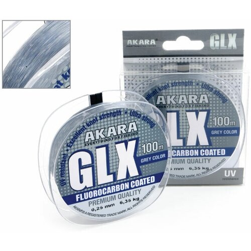 AKARA Леска монофильная с флюоропокрытием серая AKARA GLX PREMIUM GREY (GLX-GR-100-018 (100 м 0,18мм) )