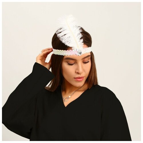 Повязка на голову с пером, цвет белый черная повязка в стиле чикаго 16592