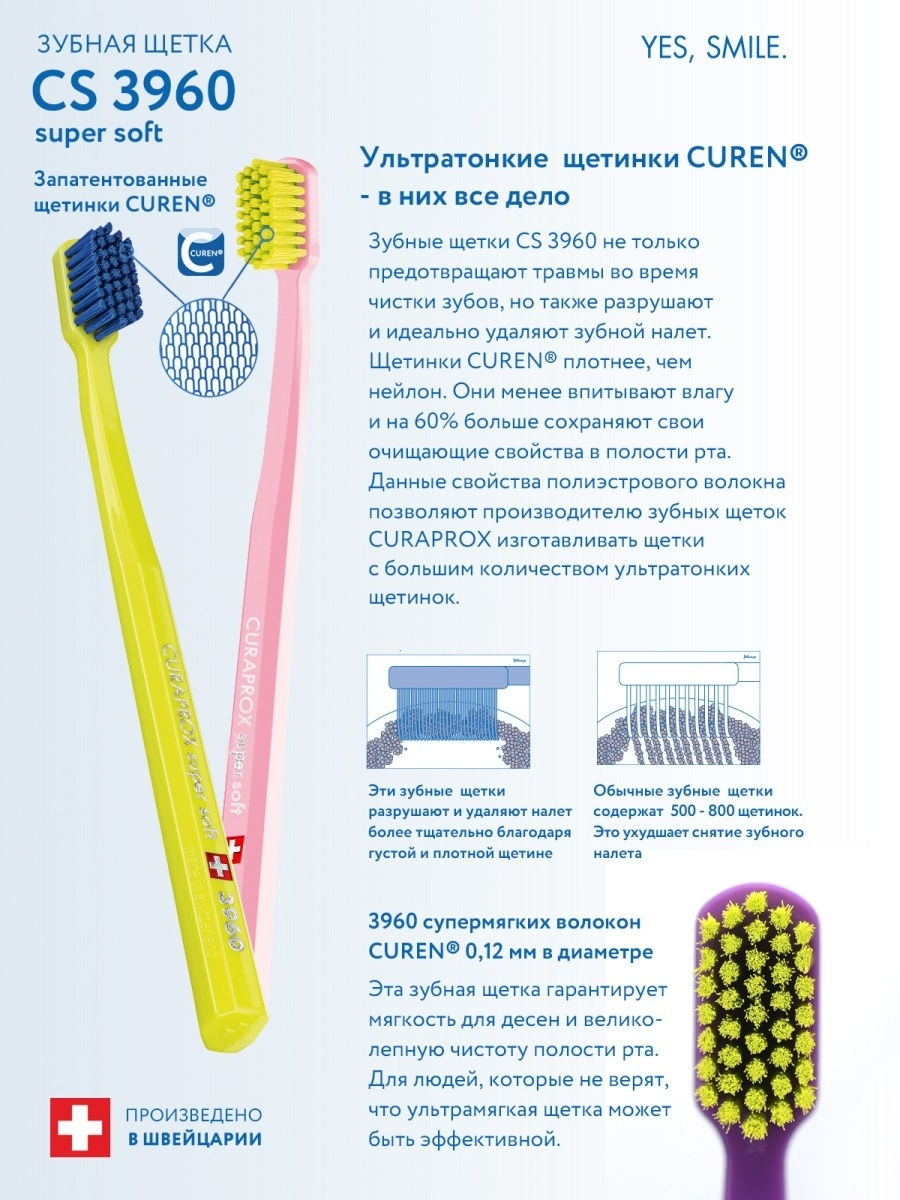 Зубная щетка Curaprox CS 3960 super soft, светло-голубой, диаметр щетинок 0.12 мм