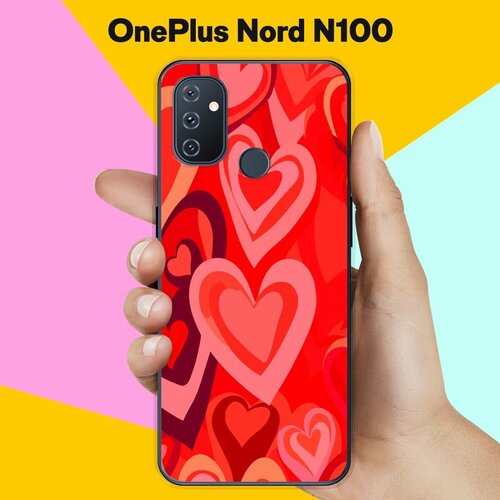 Силиконовый чехол на OnePlus Nord N100 Красные Сердца / для ВанПлас Норд Н100