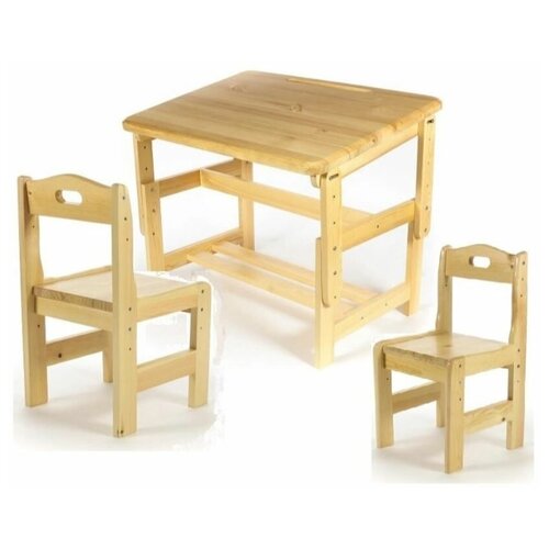 Набор стол-парта с двумя стульчиками регулируемый по высоте Макси, деревянный, для детей от 1 до 8 лет