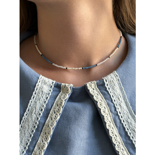 Чокер, бисер, длина 37 см, бирюзовый, бежевый