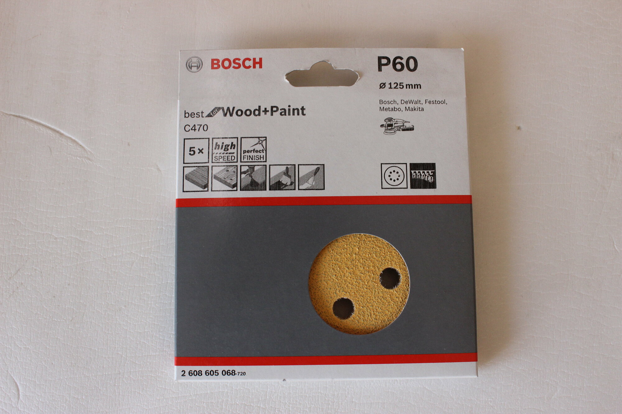 Шлифлисты (5шт) BOSCH Best for Wood+Paint 125мм (зерно 60) 2608605068